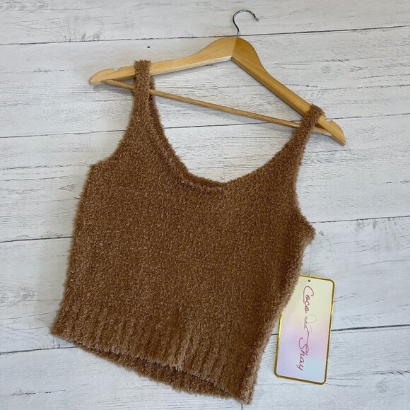 Coco & Shay Tank Top Womens SZ Medium Camel Brown Super Soft Cozy Crop Academia - Picture 1 of 16